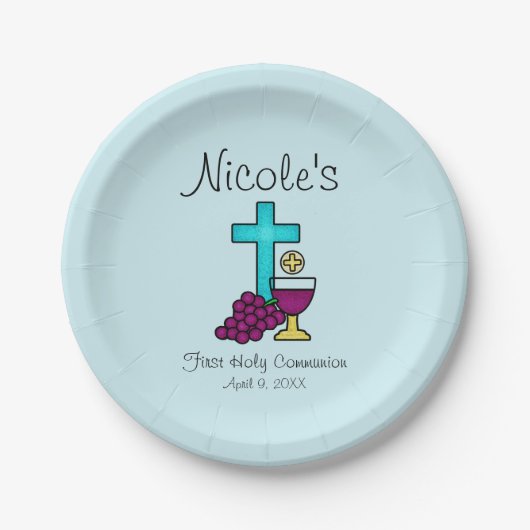 Assiettes En Carton Première sainte communion personnalisée (Devant)