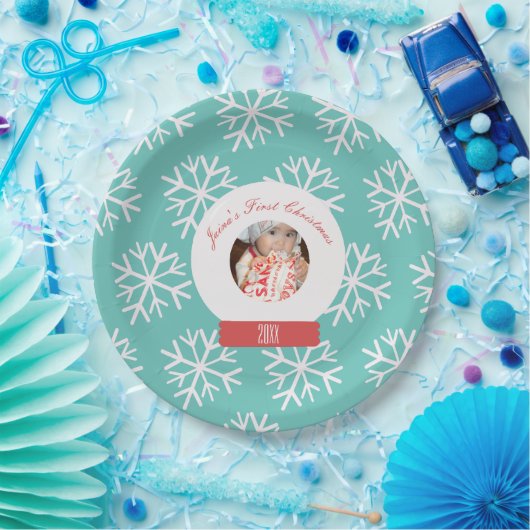 Assiettes En Carton Premiers Snowglobe Snowflakes de Noël pour bébé Tu (Fête)