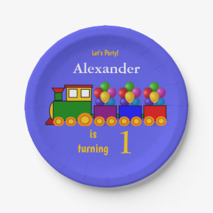 Assiettes En Carton Premiers train et ballons de l'anniversaire du