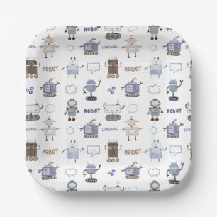 Assiettes En Carton Préparez-vous pour un robot d'anniversaire heureux