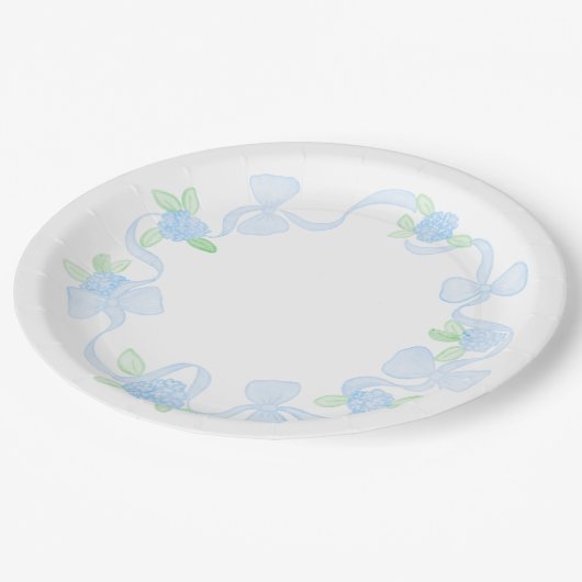 Assiettes En Carton Préppy Aquarelle Grand-millénaire Hydrangeas Bows (Angle)