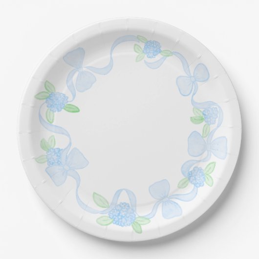 Assiettes En Carton Préppy Aquarelle Grand-millénaire Hydrangeas Bows (Devant)