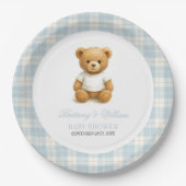 Assiettes En Carton Preppy Bear Blue Plaid Baby shower moderne (Devant)
