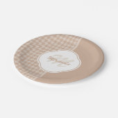 Assiettes En Carton Preppy Beige et Tan Houndstooth Monogramme et nom (Angle)