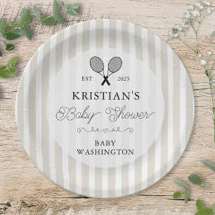 Assiettes En Carton Preppy Beige Tennis Country Club Baby shower