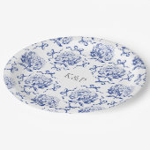 Assiettes En Carton Preppy Blue Toile Hydrangea Bow avec nom (Angle)