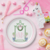 Assiettes En Carton Preppy Chinoiserie Pagode de Noël Monogramme (Fête)