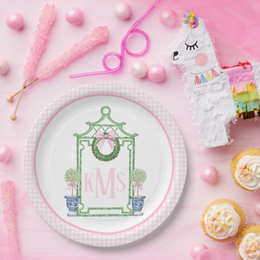 Assiettes En Carton Preppy Chinoiserie Pagode de Noël Monogramme (Fête)