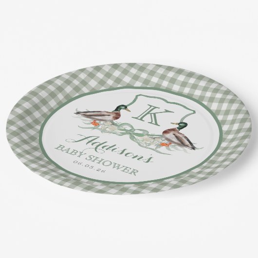 Assiettes En Carton Preppy Duck En vichy Crest Baby shower Invitation (Angle)