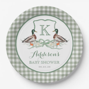 Assiettes En Carton Preppy Duck En vichy Crest Baby shower Invitation