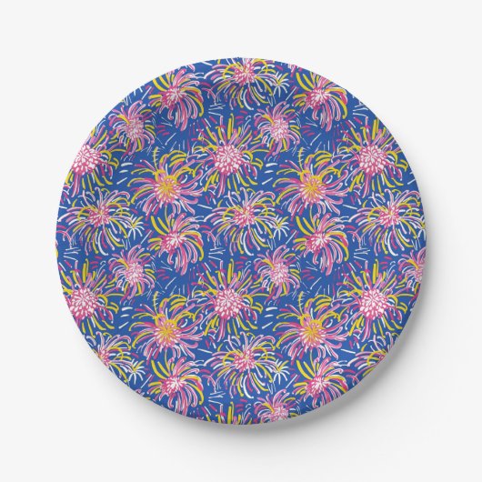 Assiettes En Carton Preppy Fireworks 4 juillet Plaque papier (Devant)