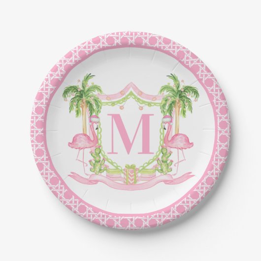 Assiettes En Carton Preppy Flamingo Christmas Crest (Devant)