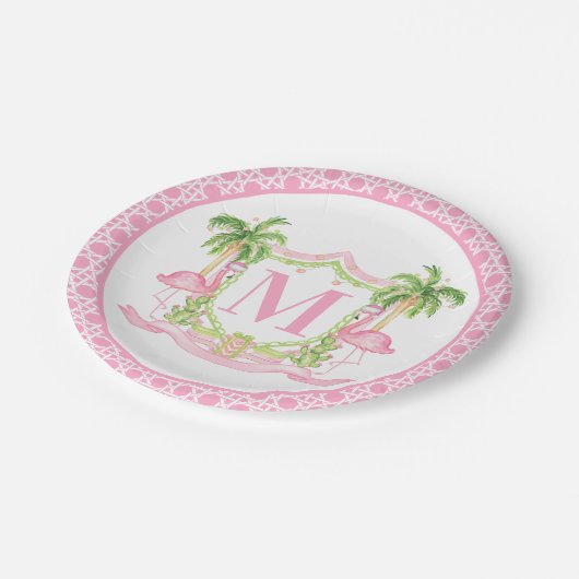 Assiettes En Carton Preppy Flamingo Christmas Crest (Angle)