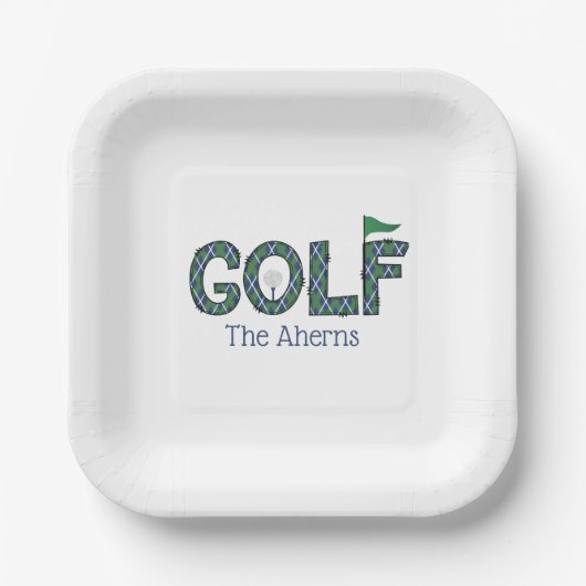 Assiettes En Carton Preppy Golf Blue Green Jacquard personnalisé (Recto)