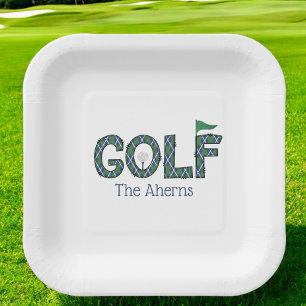 Assiettes En Carton Preppy Golf Blue Green Jacquard personnalisé