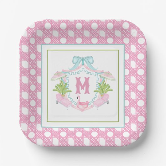 Assiettes En Carton Preppy Palm Beach Monogram Crest (Recto)