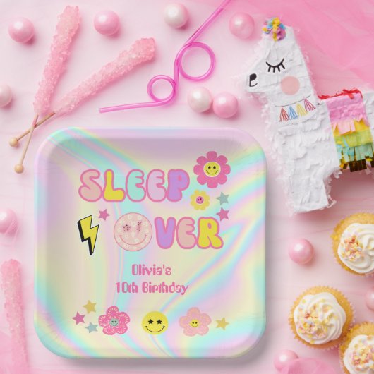 Assiettes En Carton Preppy Pastel Rose Y2K Sommeil à l'anniversaire (Fête)