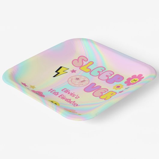Assiettes En Carton Preppy Pastel Rose Y2K Sommeil à l'anniversaire (Angulaire)