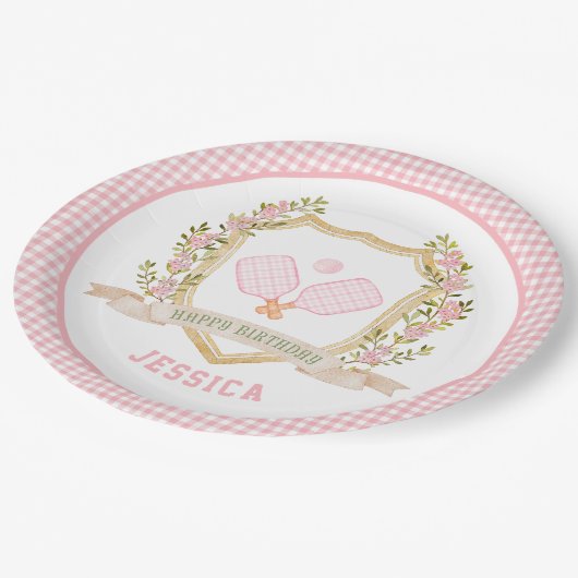 Assiettes En Carton Preppy Pickle Ball Joyeux anniversaire (Angle)