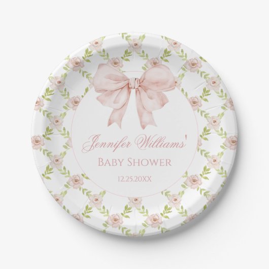 Assiettes En Carton Preppy Pink Bow Floral Spring Baby Girl Douche (Devant)