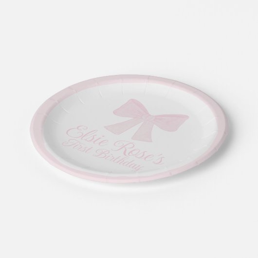 Assiettes En Carton Preppy Pink Bow Grandmillennial Premier anniversai (Angle)