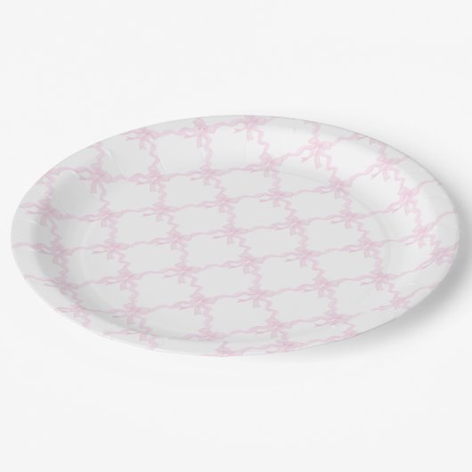 Assiettes En Carton Preppy Pink Bows Trellis Premier anniversaire Ribb (Angle)