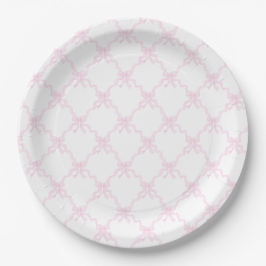Assiettes En Carton Preppy Pink Bows Trellis Premier anniversaire Ribb (Devant)