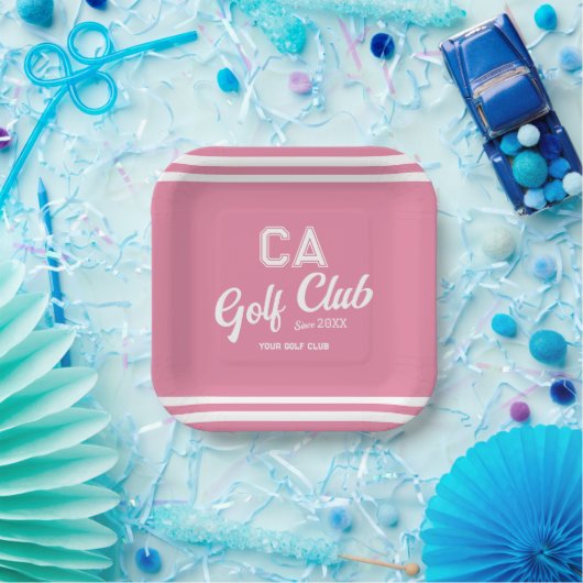 Assiettes En Carton Preppy Pink Golf Club Custom Crest Party (Fête)