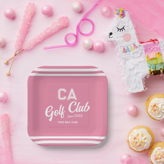 Assiettes En Carton Preppy Pink Golf Club Custom Crest Party (Fête)