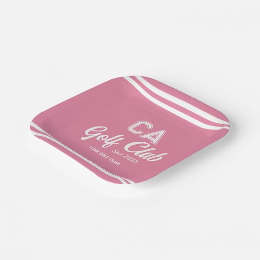 Assiettes En Carton Preppy Pink Golf Club Custom Crest Party (Angulaire)