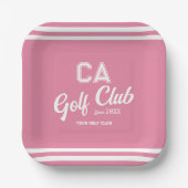 Assiettes En Carton Preppy Pink Golf Club Custom Crest Party (Recto)