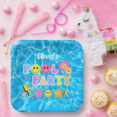Assiettes En Carton Preppy Retro Y2K Pool Party Joyeux visage Annivers (Fête)