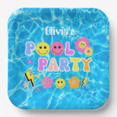 Assiettes En Carton Preppy Retro Y2K Pool Party Joyeux visage Annivers (Recto)
