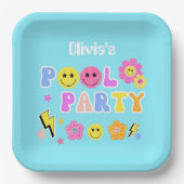 Assiettes En Carton Preppy Retro Y2K Pool Party Joyeux visage Annivers (Recto)