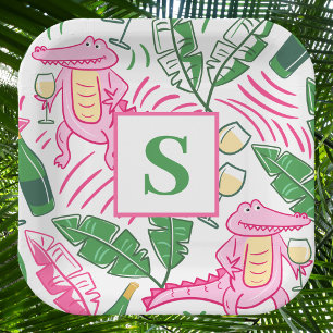 Assiettes En Carton Préppy Rose Alligator Monogram / Amateur de Vin