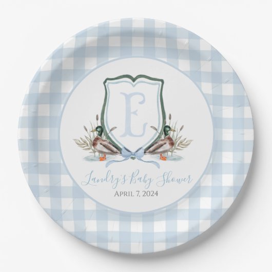 Assiettes En Carton Préppy Southern Blue Boy Duck Baby shower (Devant)