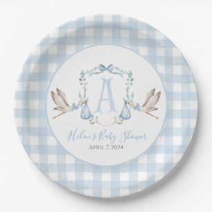Assiettes En Carton Préppy Southern Blue Boy Stork Baby shower