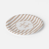 Assiettes En Carton Preppy Tan Peint Stripes Monogramme et nom (Angle)