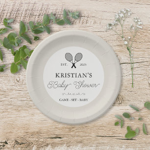 Assiettes En Carton Preppy Tennis Beige Thème Baby shower chic