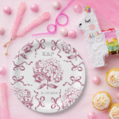 Assiettes En Carton Preppy Toile rose Hydrangea Bow avec nom (Fête)