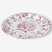 Assiettes En Carton Preppy Toile rose Hydrangea Bow avec nom (Angle)