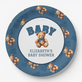 Assiettes En Carton Preppy Varsity Teddy Bear Baby Shower
