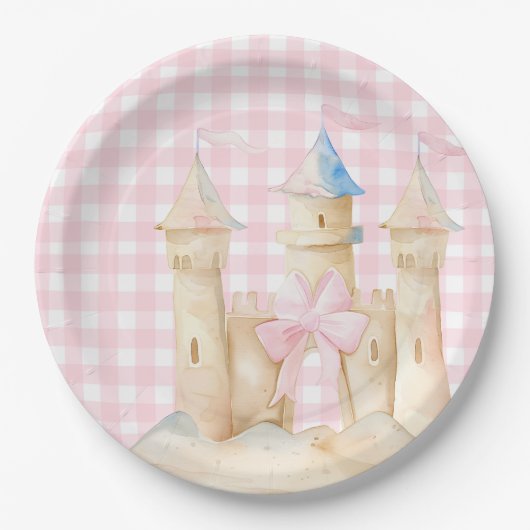 Assiettes En Carton Preppy Watercolor Beach Sand Castle Party (Devant)
