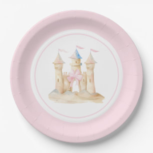 Assiettes En Carton Preppy Watercolor Beach Sand Castle Party