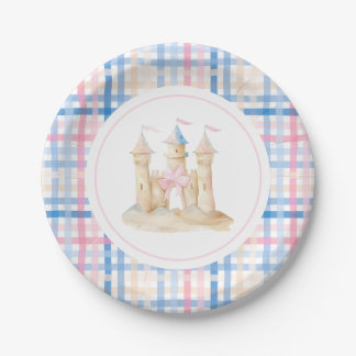 Assiettes En Carton Preppy Watercolor Beach Sandcastle Party
