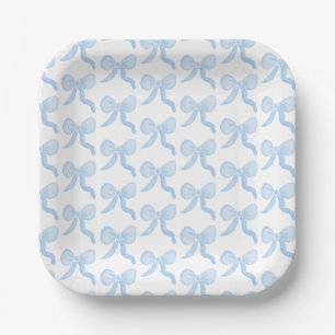 Assiettes En Carton Préppy Watercolor Blue Bows