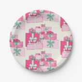 Assiettes En Carton Présentations de Noël empilées rose et vert (Devant)