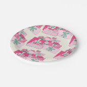 Assiettes En Carton Présentations de Noël empilées rose et vert (Angle)