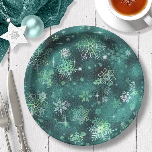 Assiettes En Carton Prettist Snowflakes Motif Green ID846