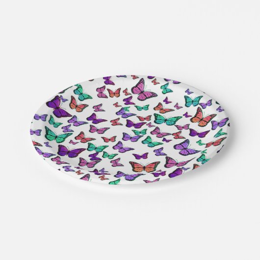 Assiettes En Carton Pretty Colorful Butterflies Pattern (Angle)
